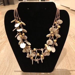 3 Strand Shell Medallion Corded Necklace